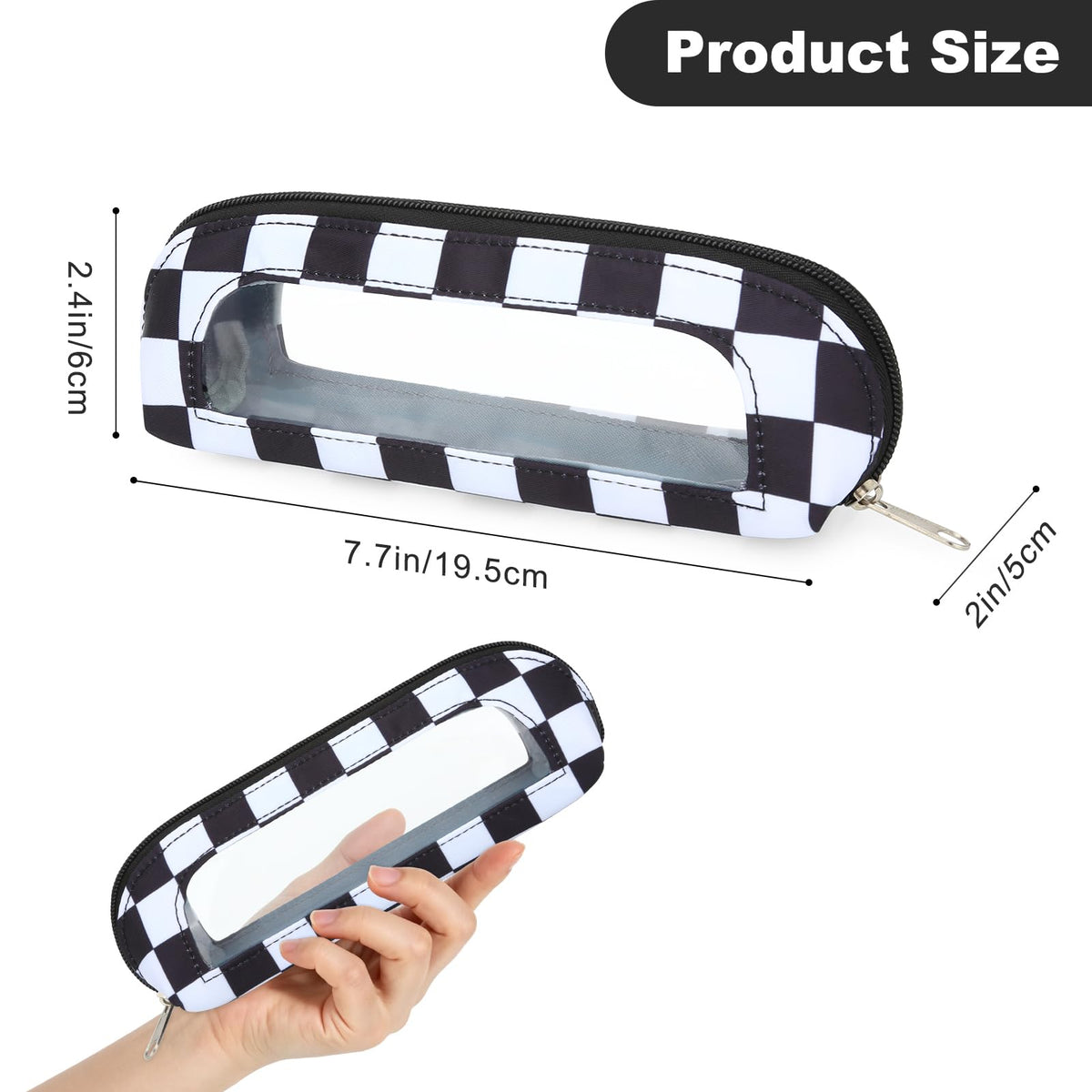 DOB SECHS Small Clear Makeup Bag for Purse Mini Checkered Brush Pouch for Travel Nylon Travel Cosmetic Organizer Pouches Holder Pencil Bag with Zipper Double Sided Clear Make-up Bags