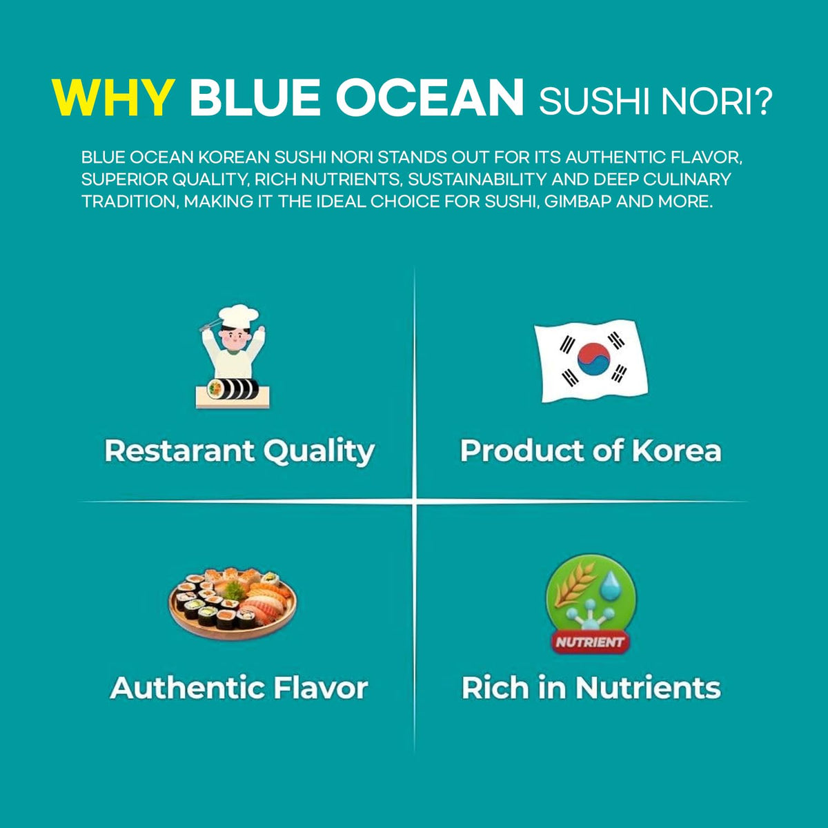 Blue Ocean Nori Seaweed Sheets by DOKDO SUPPLY – 100 Full Sheets (Two-Pack), Organic Premium Sushi Wraps