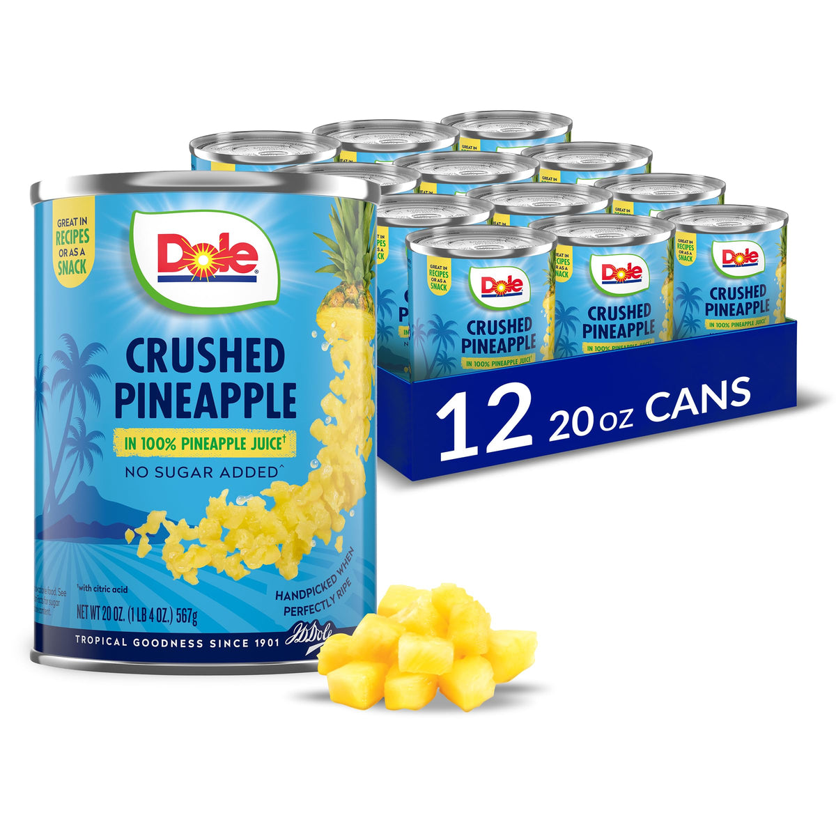 DOLE Crushed Pineapple in 100% Pineapple Juice – Gluten Free, No Added Sugar, 20 oz Can (12 Pack) – Packaging May Vary