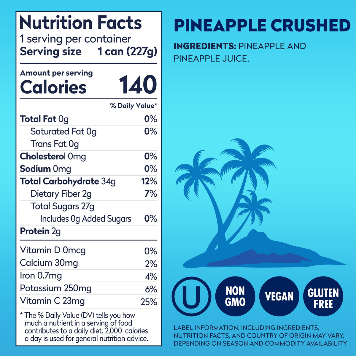 Dole Crushed Pineapple in 100% Pineapple Juice with No Sugar Added – 8 oz Cans, 12 Pack