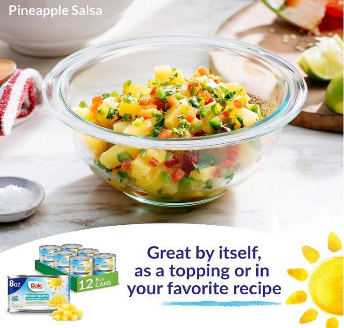 Dole Crushed Pineapple in 100% Pineapple Juice with No Sugar Added – 8 oz Cans, 12 Pack