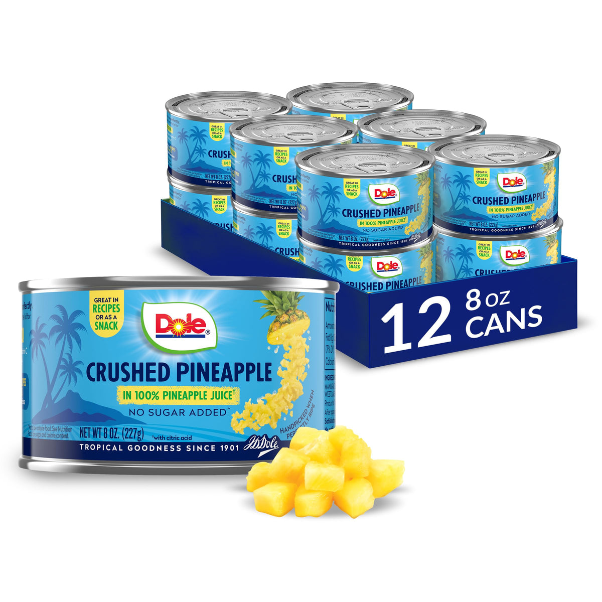 Dole Crushed Pineapple in 100% Pineapple Juice with No Sugar Added – 8 oz Cans, 12 Pack
