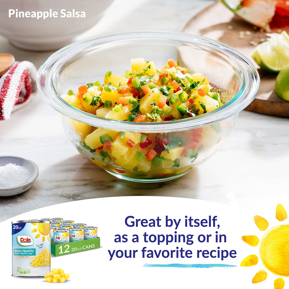 DOLE Crushed Pineapple in 100% Pineapple Juice – Gluten Free, No Added Sugar, 20 oz Can (12 Pack) – Packaging May Vary