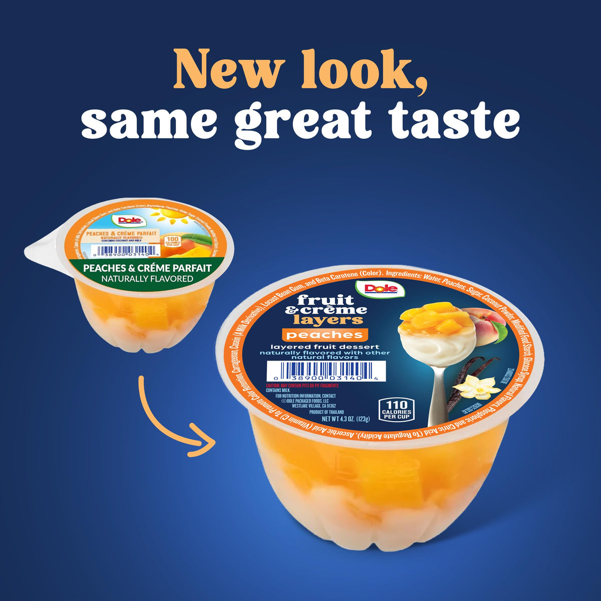 Dole Fruit Bowls Peaches & Creme Layers, 4.3oz Cups, 36-Count Bulk Desserts