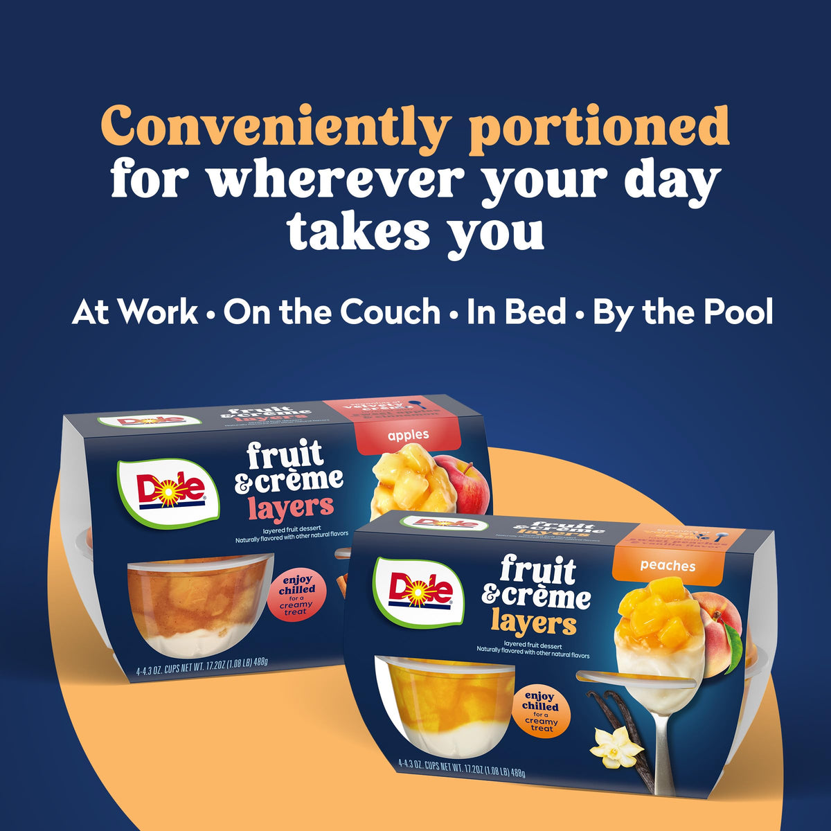 Dole Fruit Bowls Peaches & Creme Layers, 4.3oz Cups, 36-Count Bulk Desserts