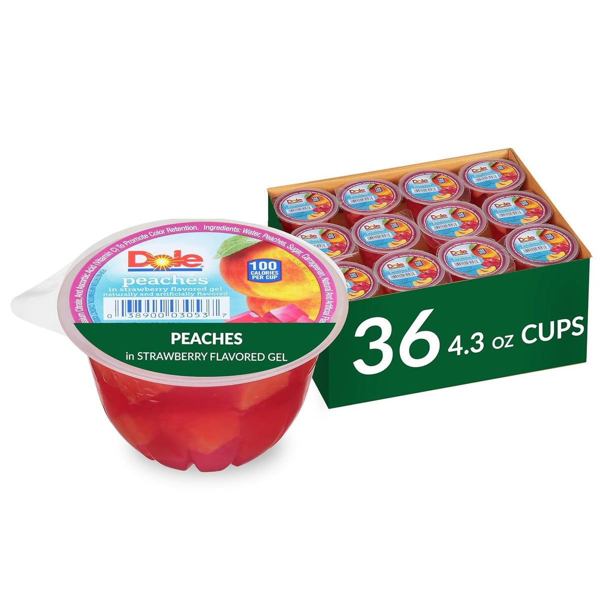 Dole Fruit Bowls Peaches in Strawberry Gel Cups – Gluten Free, Dairy Free, 4.3oz, 36 Ct