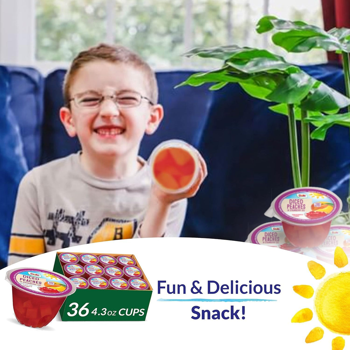 Dole Fruit Bowls Peaches in Strawberry Gel Cups – Gluten Free, Dairy Free, 4.3oz, 36 Ct