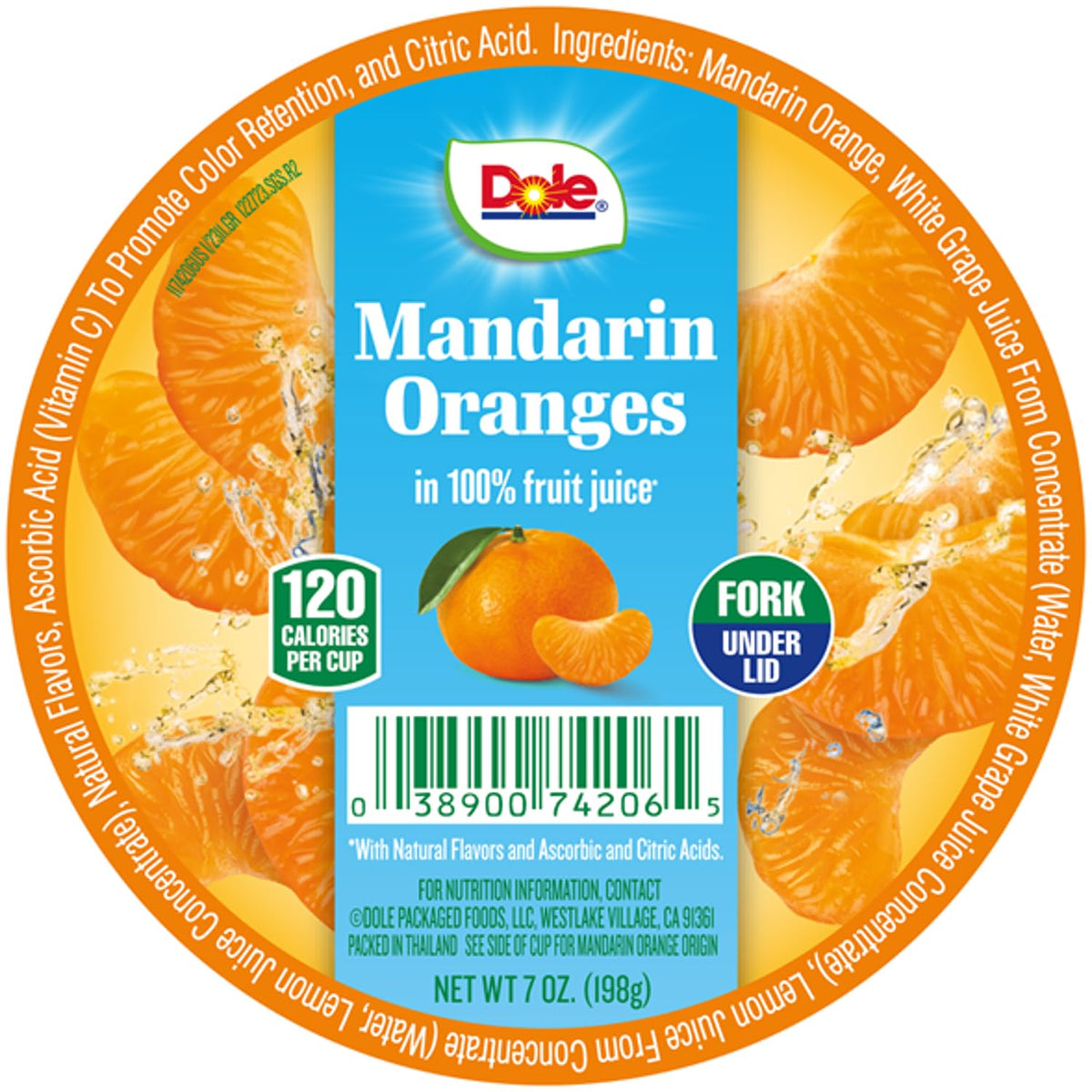 Dole Mandarin Oranges in 100% Juice — 7 oz Fruit Cups (12/Carton) | Dole