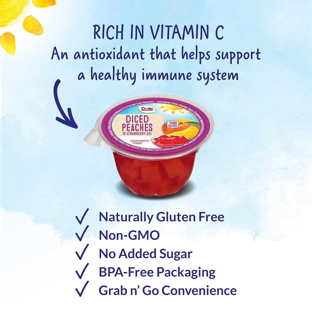 Dole Fruit Bowls Peaches in Strawberry Gel Cups – Gluten Free, Dairy Free, 4.3oz, 36 Ct
