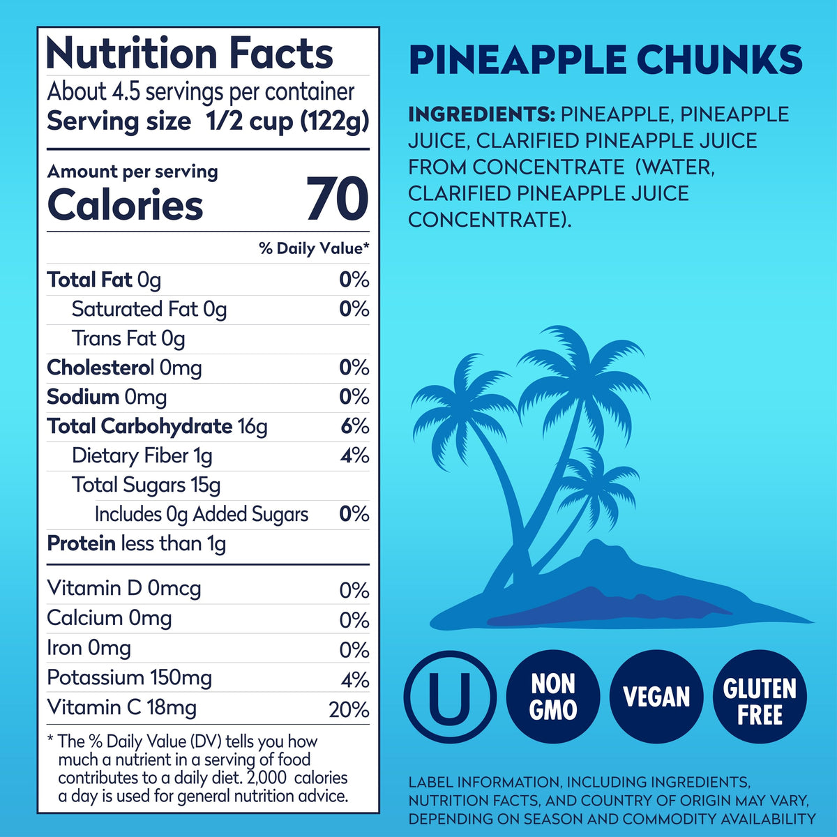 Dole Pineapple Chunks in 100% Pineapple Juice – No Sugar Added, 20 oz Cans, 12-Pack