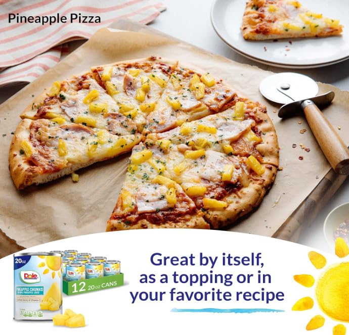 Dole Pineapple Chunks in 100% Pineapple Juice – No Sugar Added, 20 oz Cans, 12-Pack