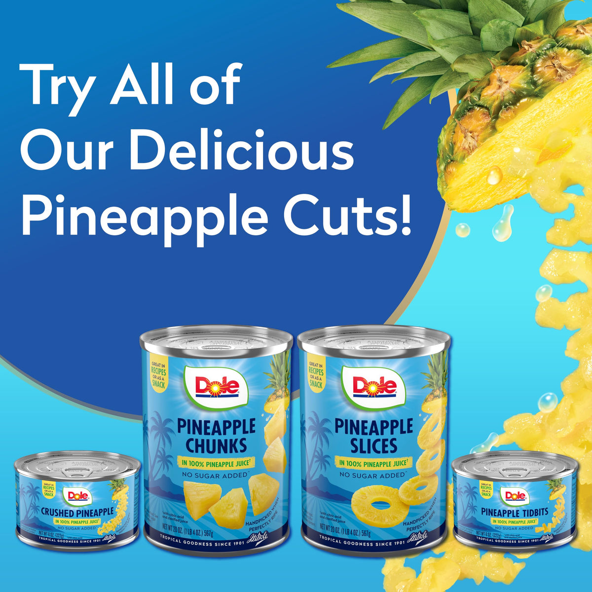 Dole Crushed Pineapple in 100% Pineapple Juice with No Sugar Added – 8 oz Cans, 12 Pack