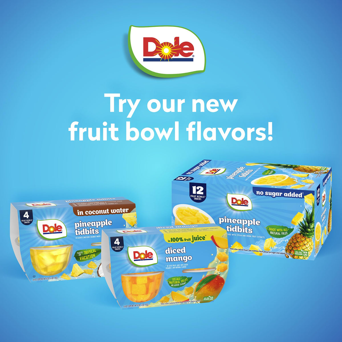 Dole Pineapple Tidbits in Coconut Water — 4 oz Fruit Bowls (24 Pack)