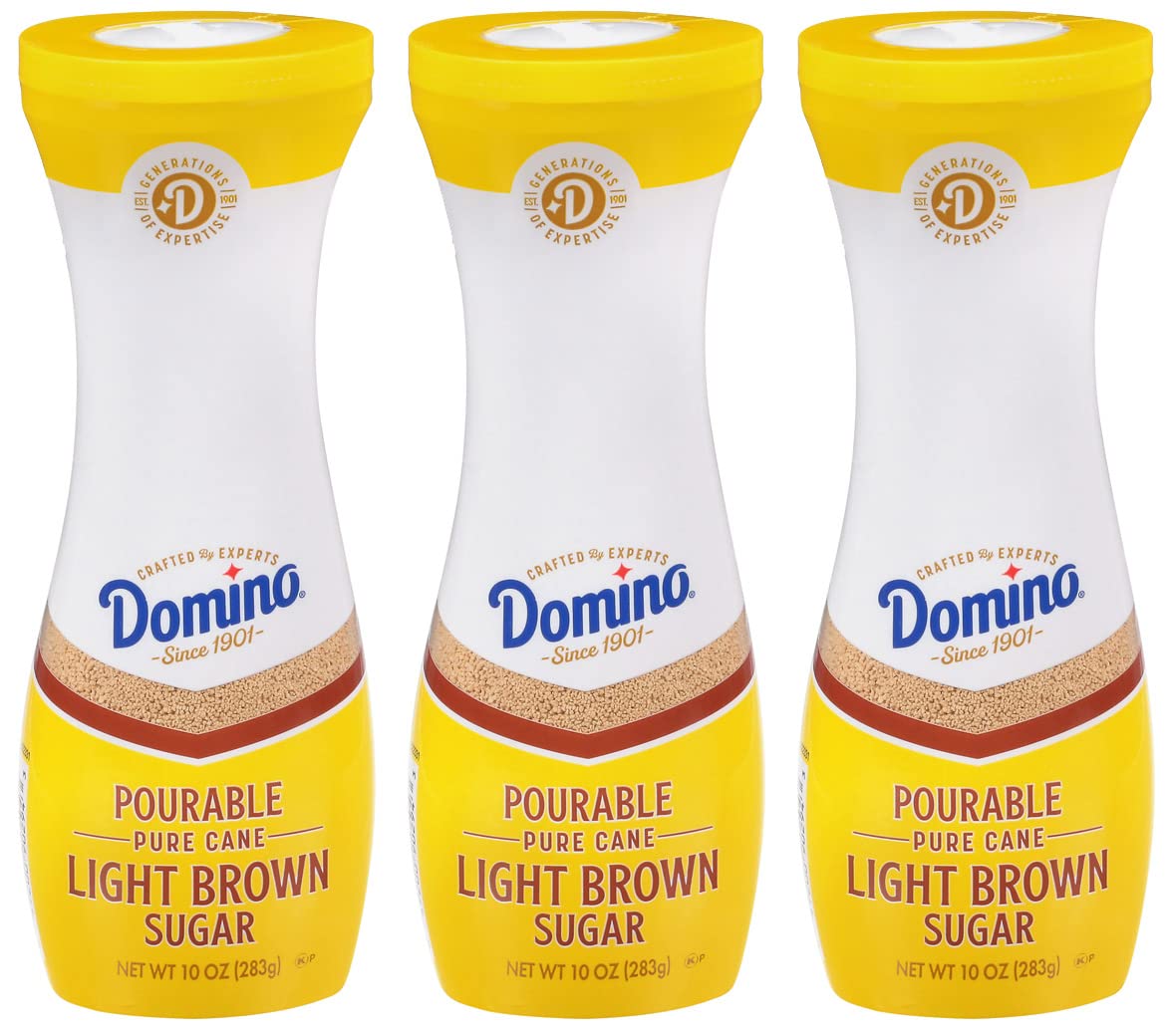 Domino Light Brown Sugar – 10 oz Pourable, Flip-Top Canister (Pack of 3)