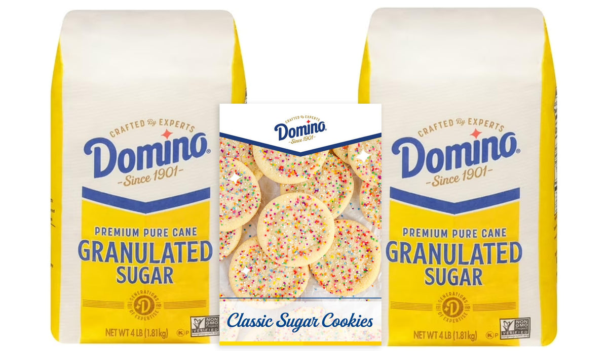 Domino Granulated Sugar, 4 lb Bags (Pack of 2) with Bonus Recipe Card | Pure Cane Sugar for Baking & Beverages