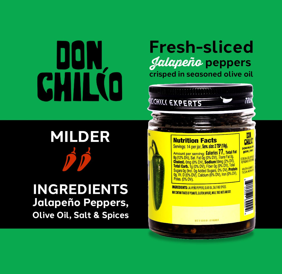 Don Chilio Mild Jalapeño Chile Crisp – 2 Pack (5 oz each) | Olive Oil-Based, Keto & Vegan