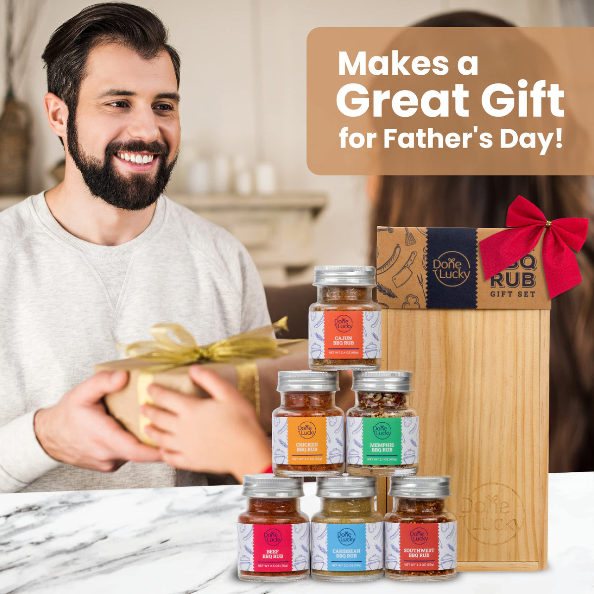 Done Lucky BBQ Rub Gift Set – 6 Premium Rubs in a Premium Wooden Box