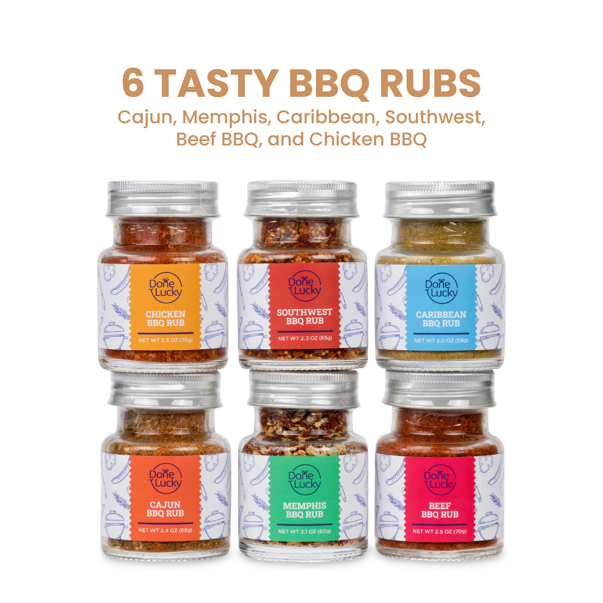 Done Lucky BBQ Rub Gift Set – 6 Premium Rubs in a Premium Wooden Box