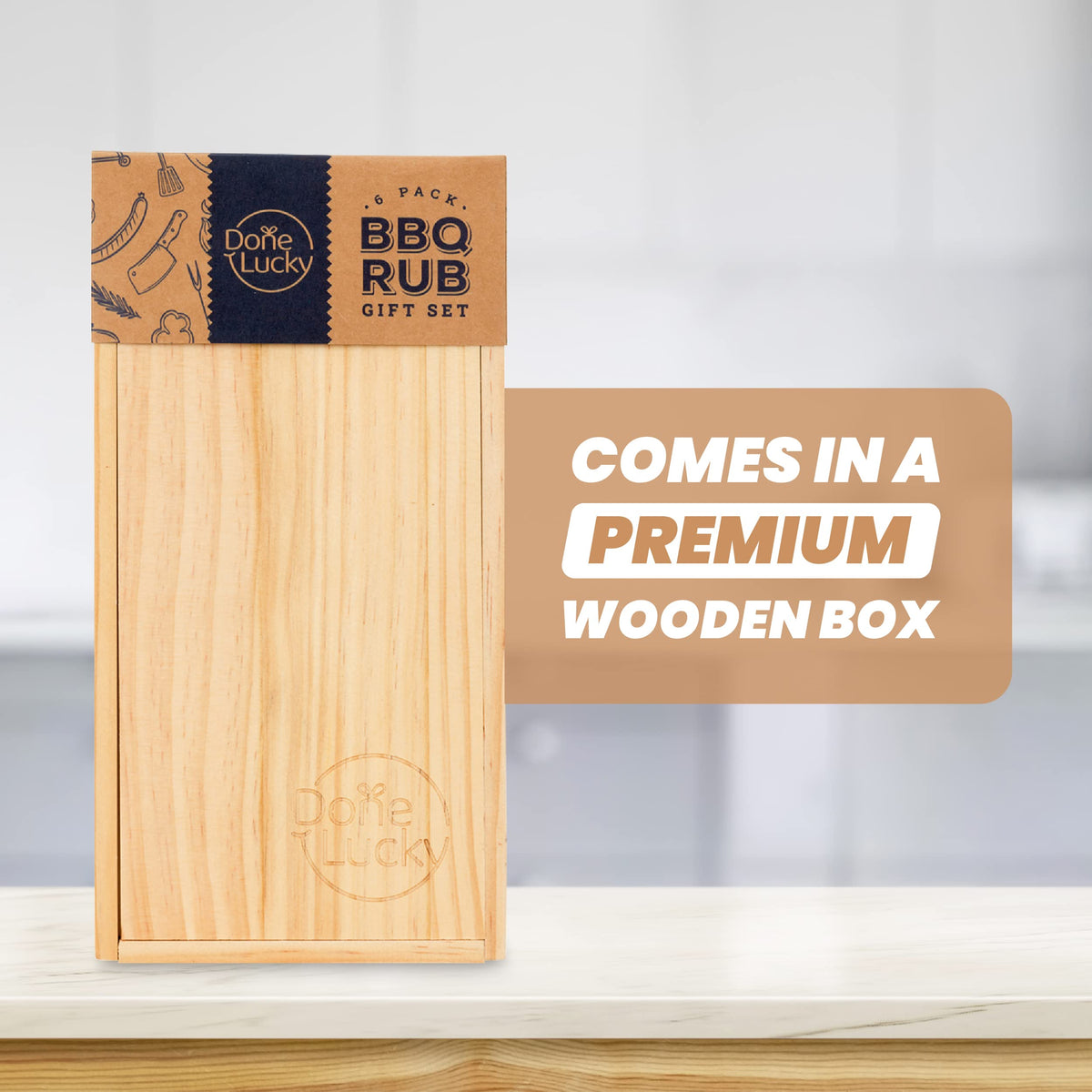 Done Lucky BBQ Rub Gift Set – 6 Premium Rubs in a Premium Wooden Box