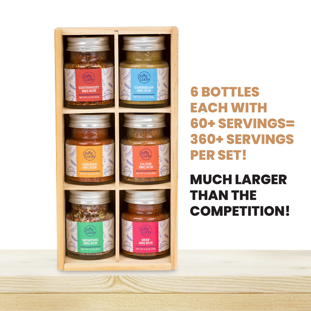 Done Lucky BBQ Rub Gift Set – 6 Premium Rubs in a Premium Wooden Box