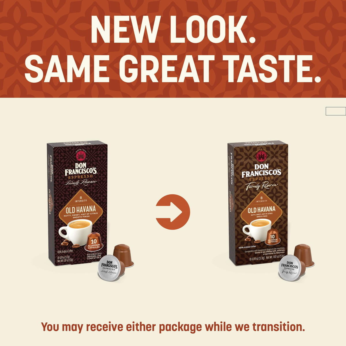 Don Francisco's Old Havana Espresso Pods — Intensity 8, Medium-Dark Roast, 40 Aluminum Capsules (Nespresso Original)