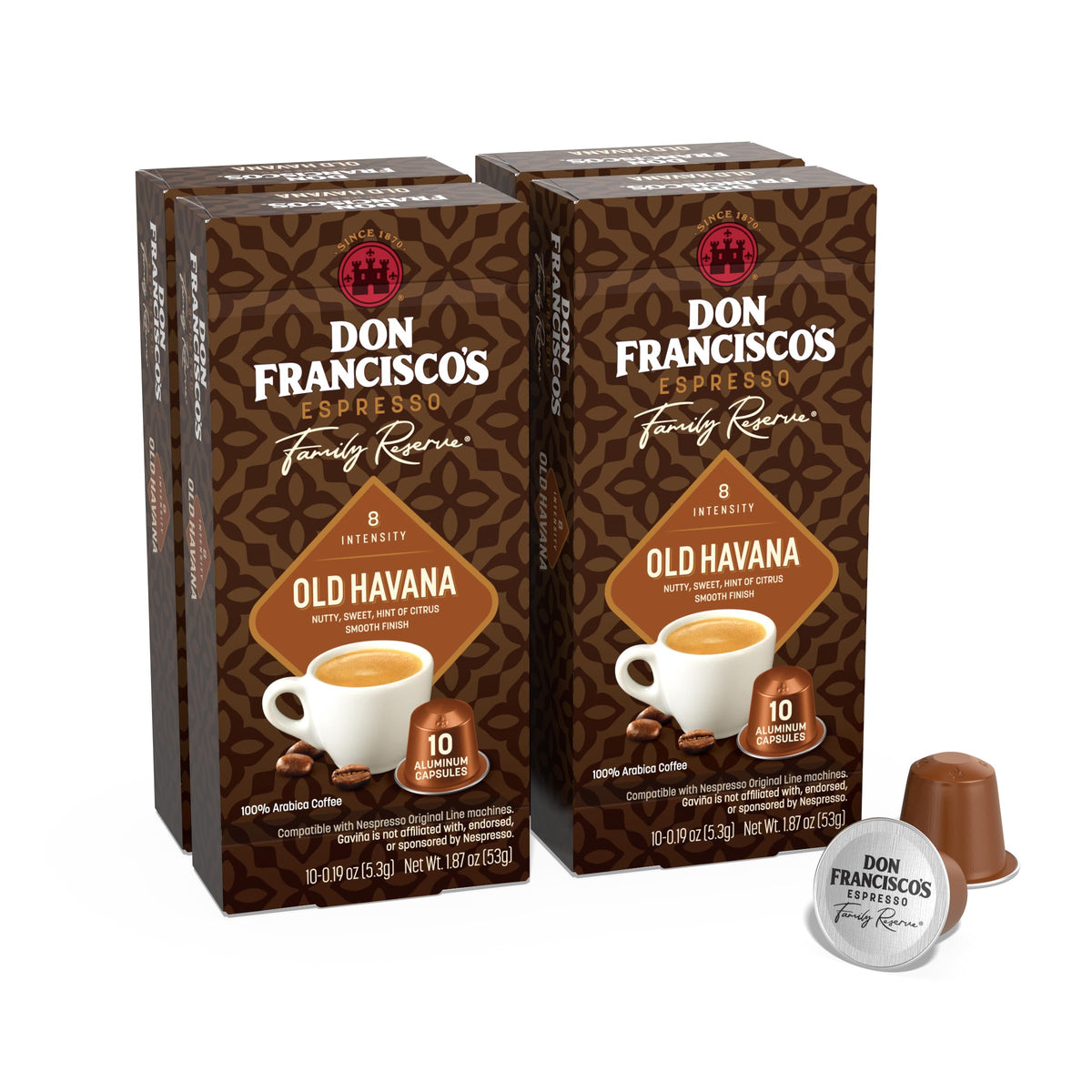 Don Francisco's Old Havana Espresso Pods — Intensity 8, Medium-Dark Roast, 40 Aluminum Capsules (Nespresso Original)