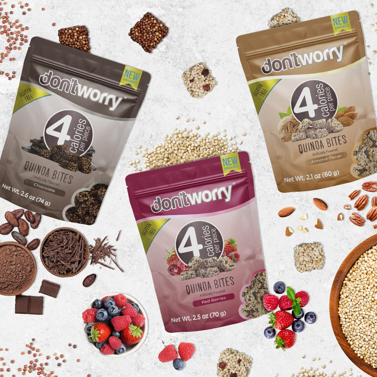 Don't Worry Quinoa Organic Bites Chocolate – Sugar Free, Keto & Gluten Free | 4 Pack