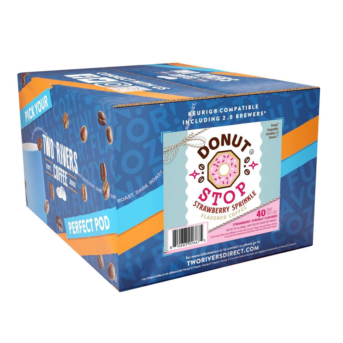 Donut Stop Strawberry Sprinkle Medium Roast Coffee Pods – 40 Count, Keurig 2.0 Compatible