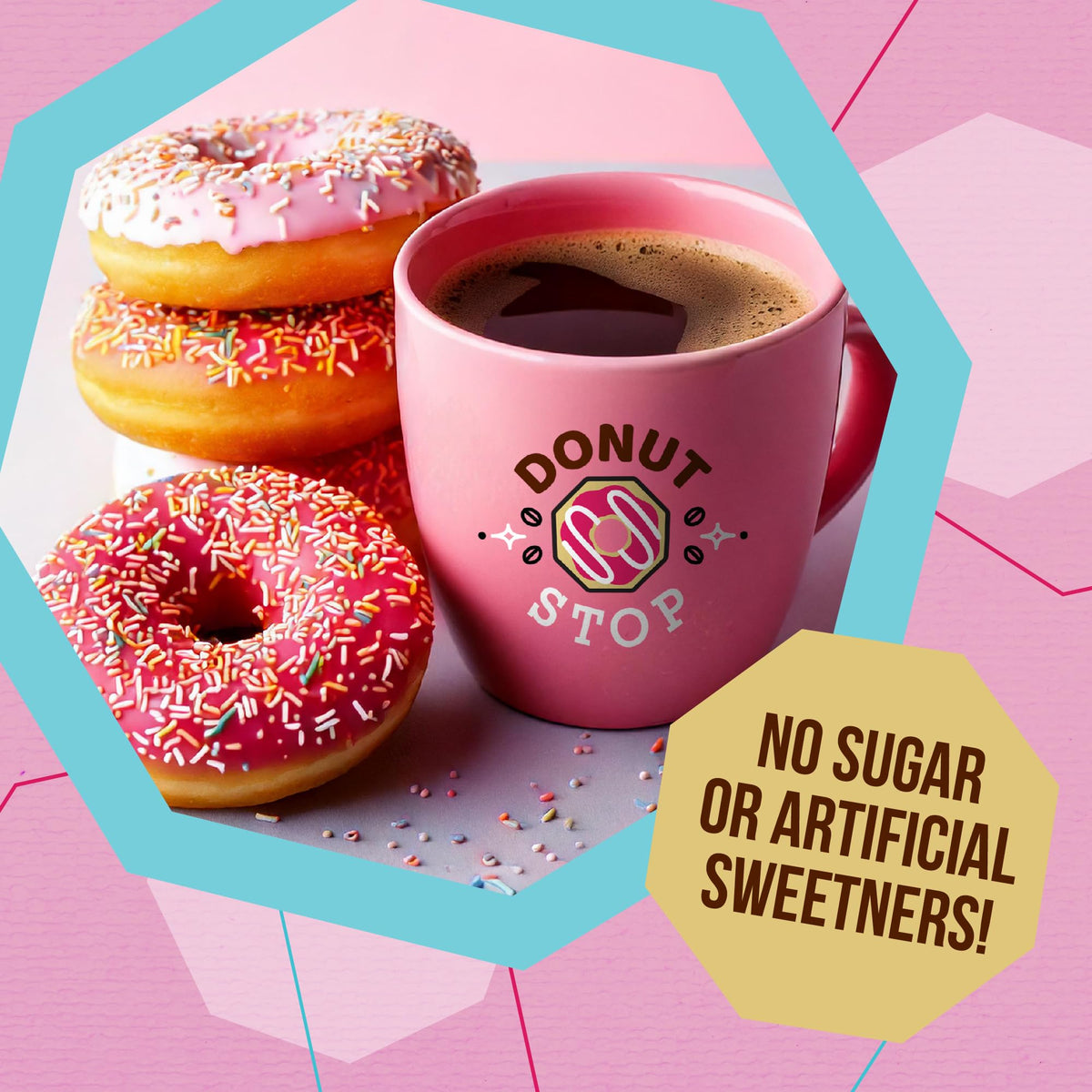 Donut Stop Strawberry Sprinkle Medium Roast Coffee Pods – 40 Count, Keurig 2.0 Compatible