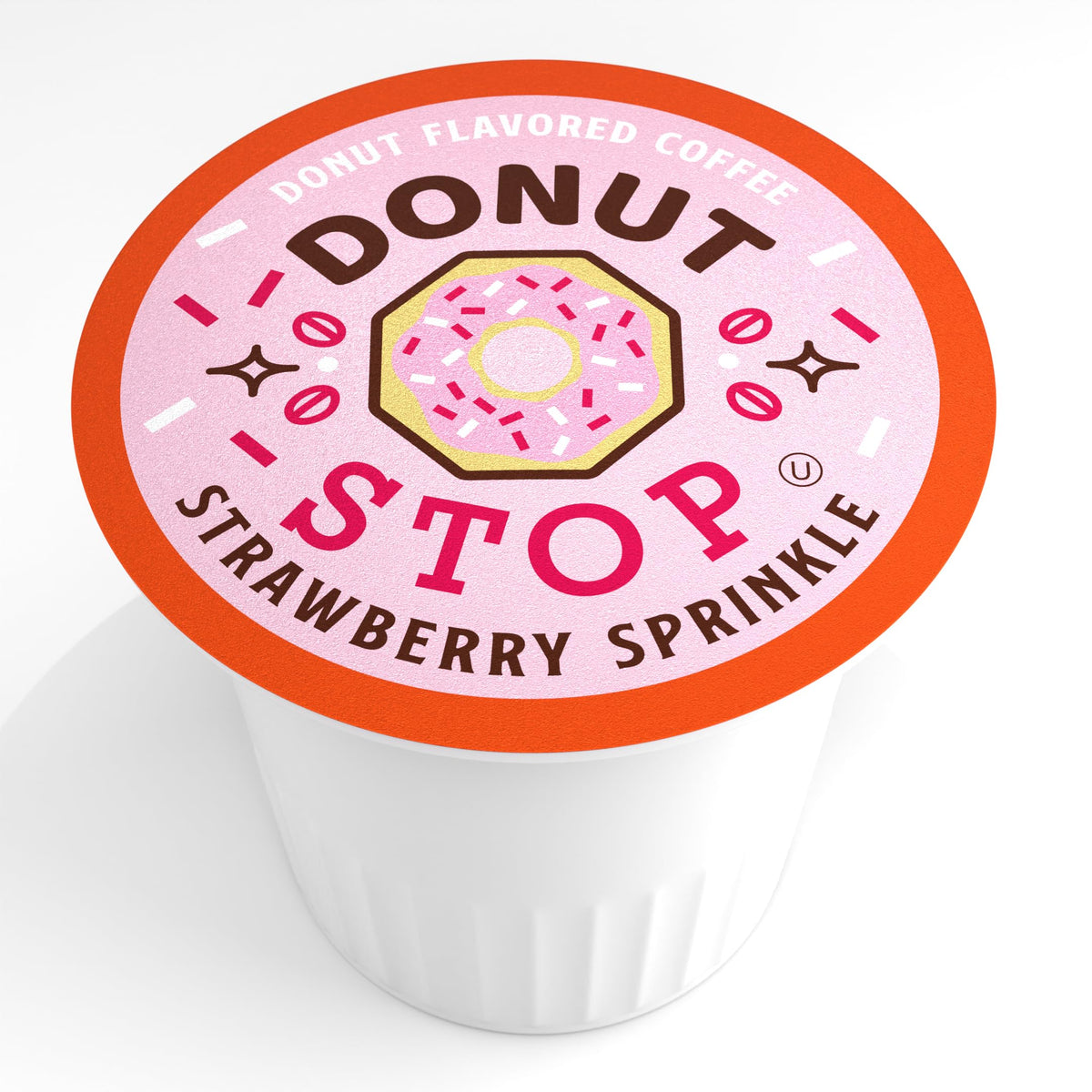 Donut Stop Strawberry Sprinkle Medium Roast Coffee Pods – 40 Count, Keurig 2.0 Compatible