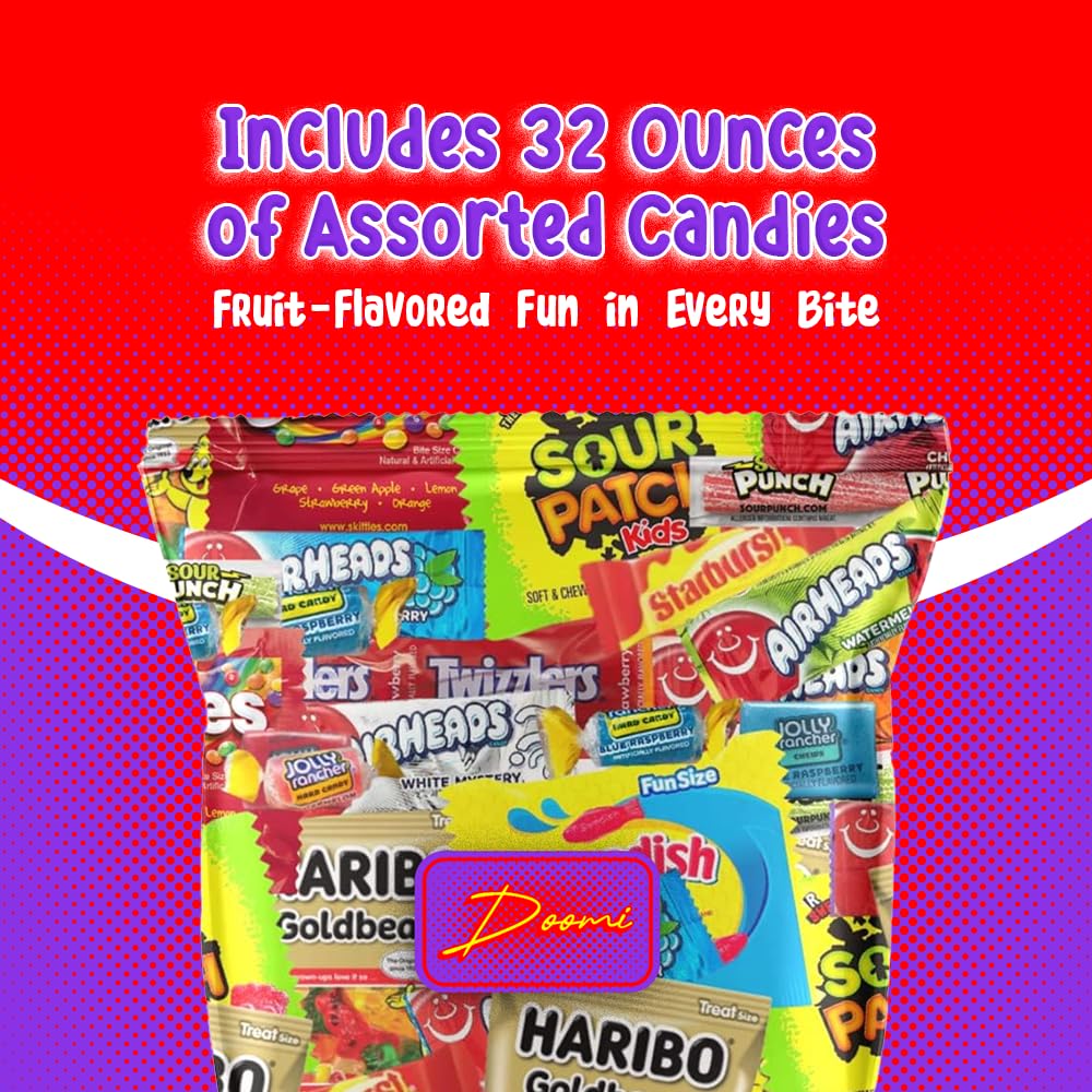 Doomi Bulk Assorted Fruit Candy 32 oz Variety Pack – Starburst, Skittles, Swedish Fish & More