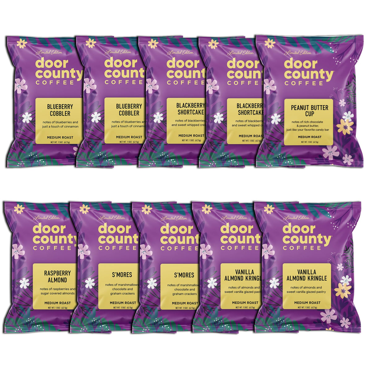 Door County Coffee Gourmet Spring & Summer Sampler Pack – 10 Flavored Coffees