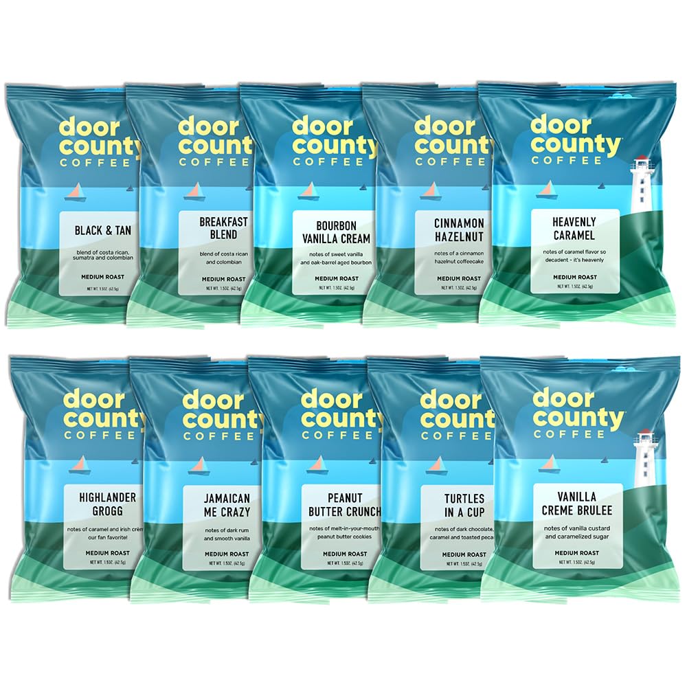 Door County Coffee & Tea Co. Gourmet Flavored Coffee Sampler Pack – 10 Full-Pot Bags