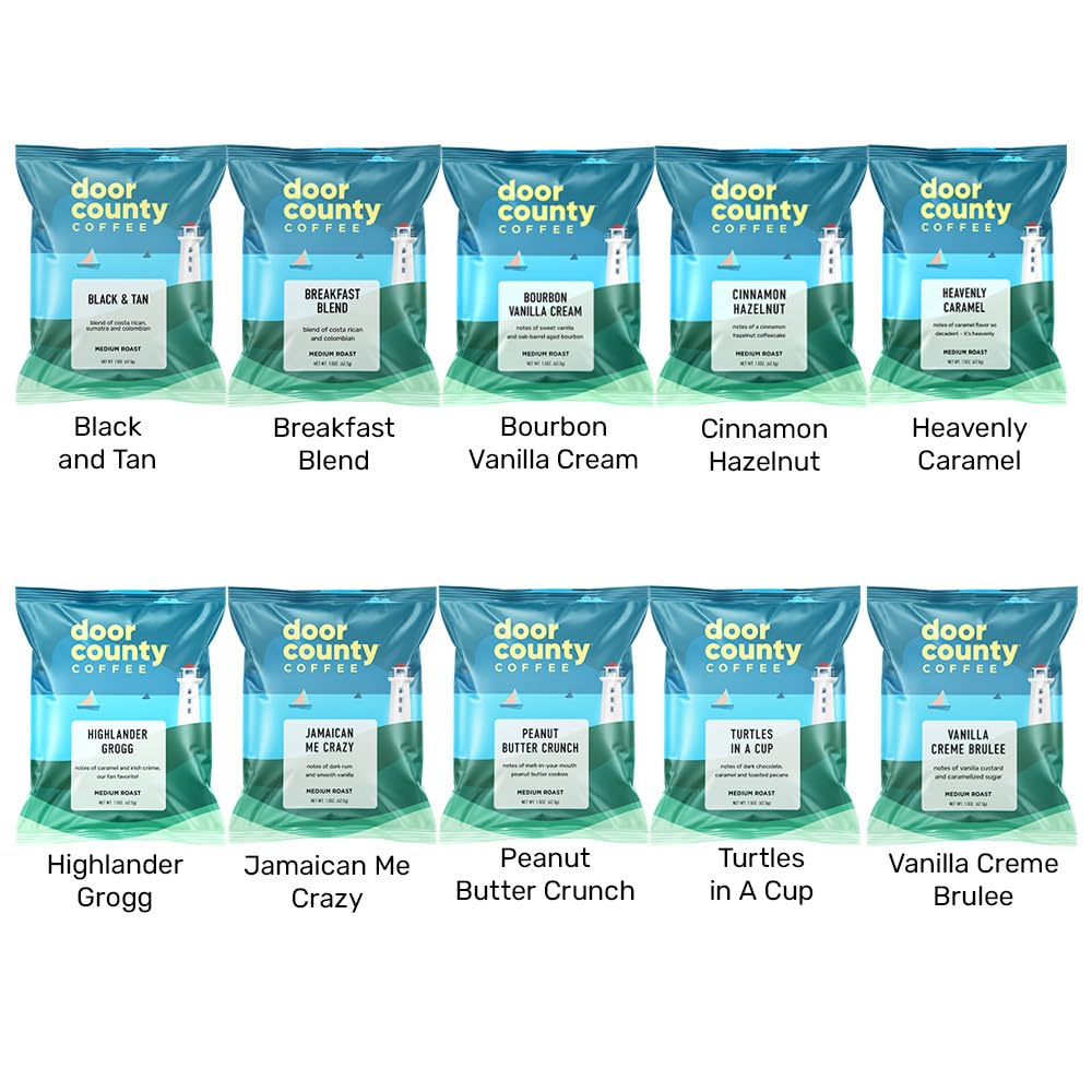 Door County Coffee & Tea Co. Gourmet Flavored Coffee Sampler Pack – 10 Full-Pot Bags