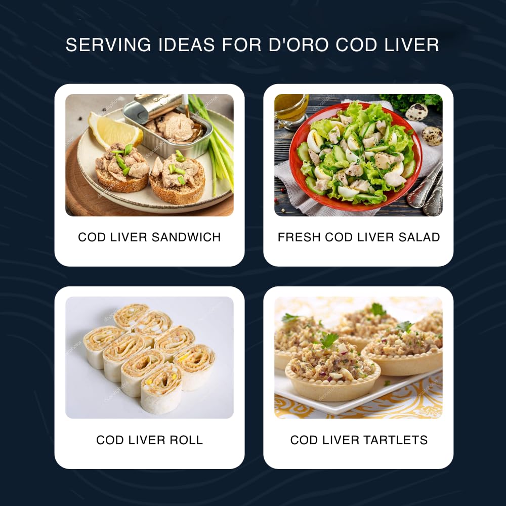D’ORO Icelandic Cod Liver in Its Own Oil – Silky & Delicate, Wild-Caught, Omega-3 & Vitamin D, 4.27oz (121g) Pack of 6