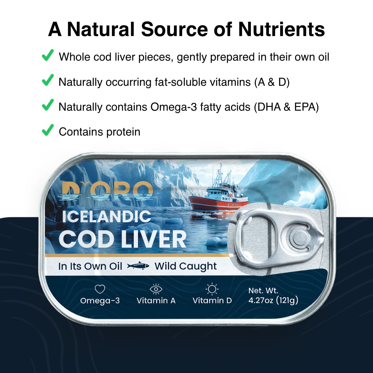 D'ORO Icelandic Cod Liver in Its Own Oil – Silky & Delicate, Wild-Caught, Omega-3 DHA & EPA, Vitamin D | Pack of 3 4.27oz