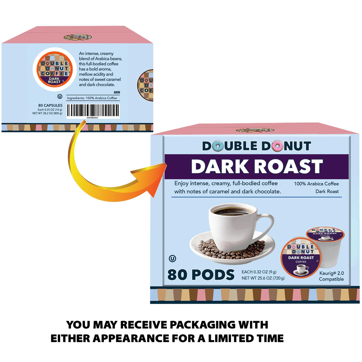 Double Donut Coffee Dark Roast Pods – Extra Bold Keurig K-Cups, 80 Count