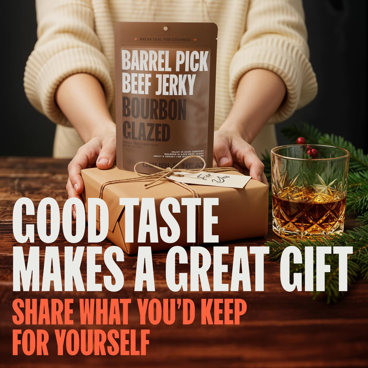 Double Neat Barrel Pick Bourbon Glazed Beef Jerky – Gluten Free Gourmet Gift Set (3 x 2 oz)