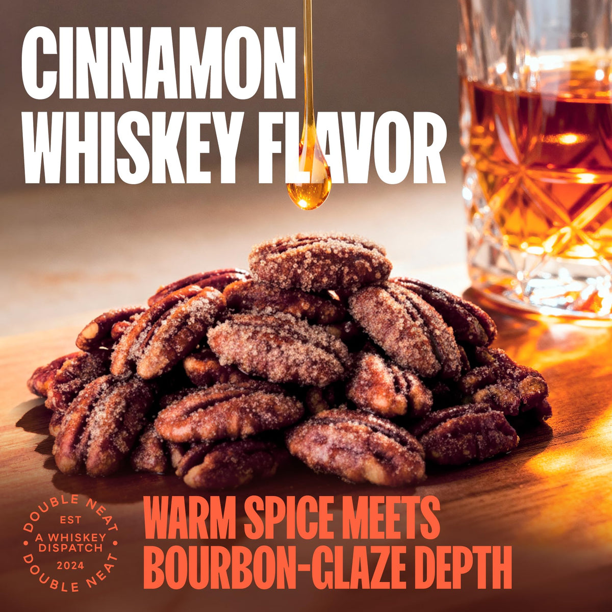 Double Neat Cinnamon Whiskey Pecans – Vegan & Gluten-Free Bourbon Snack Pack (3x4 oz)