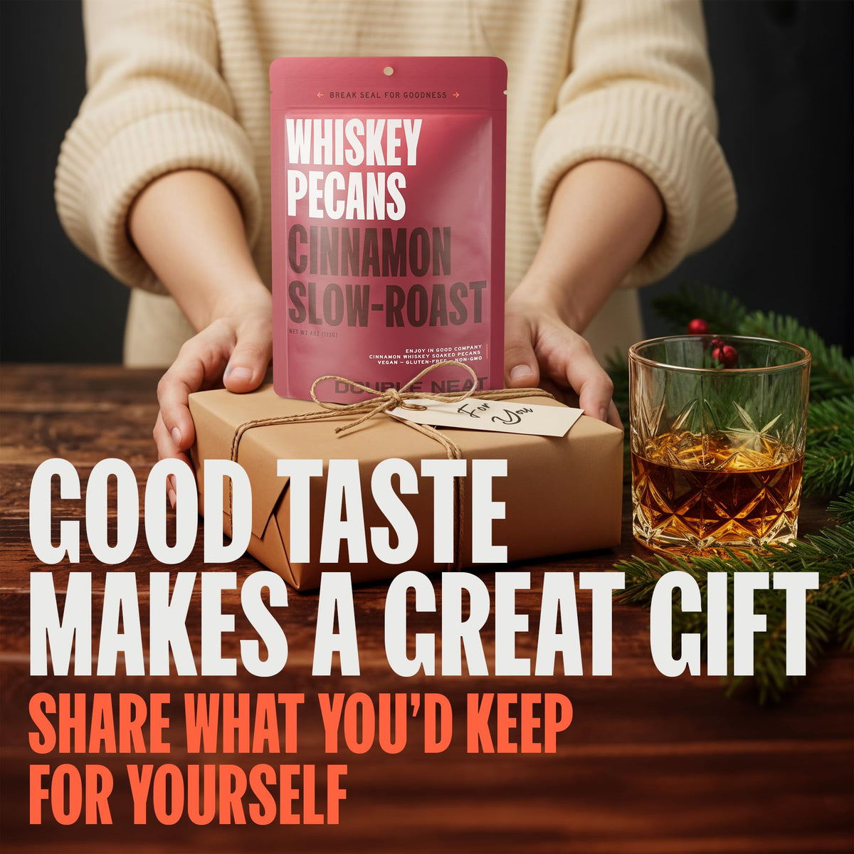 Double Neat Cinnamon Whiskey Pecans – Vegan & Gluten-Free Bourbon Snack Pack (3x4 oz)