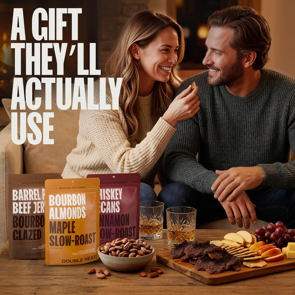 Double Neat Bourbon Flavored Snacks Variety Pack — 3-Pack Gift Box, 10 oz