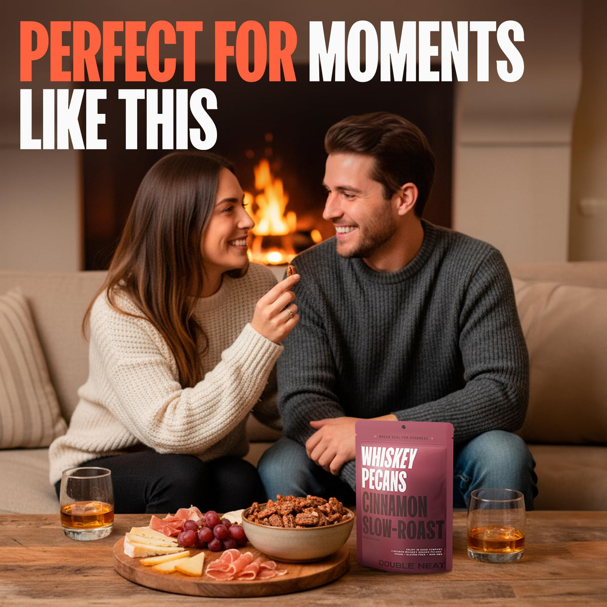 Double Neat Cinnamon Whiskey Pecans – Vegan & Gluten-Free Bourbon Snack Pack (3x4 oz)