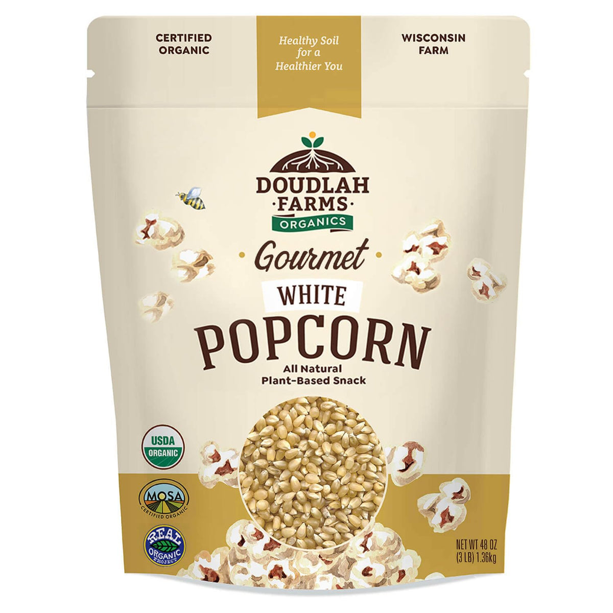 Doudlah Farms Organic White Popcorn Kernels (Unpopped) 3 lb – Non-GMO, Glyphosate-Free, Wisconsin-Grown