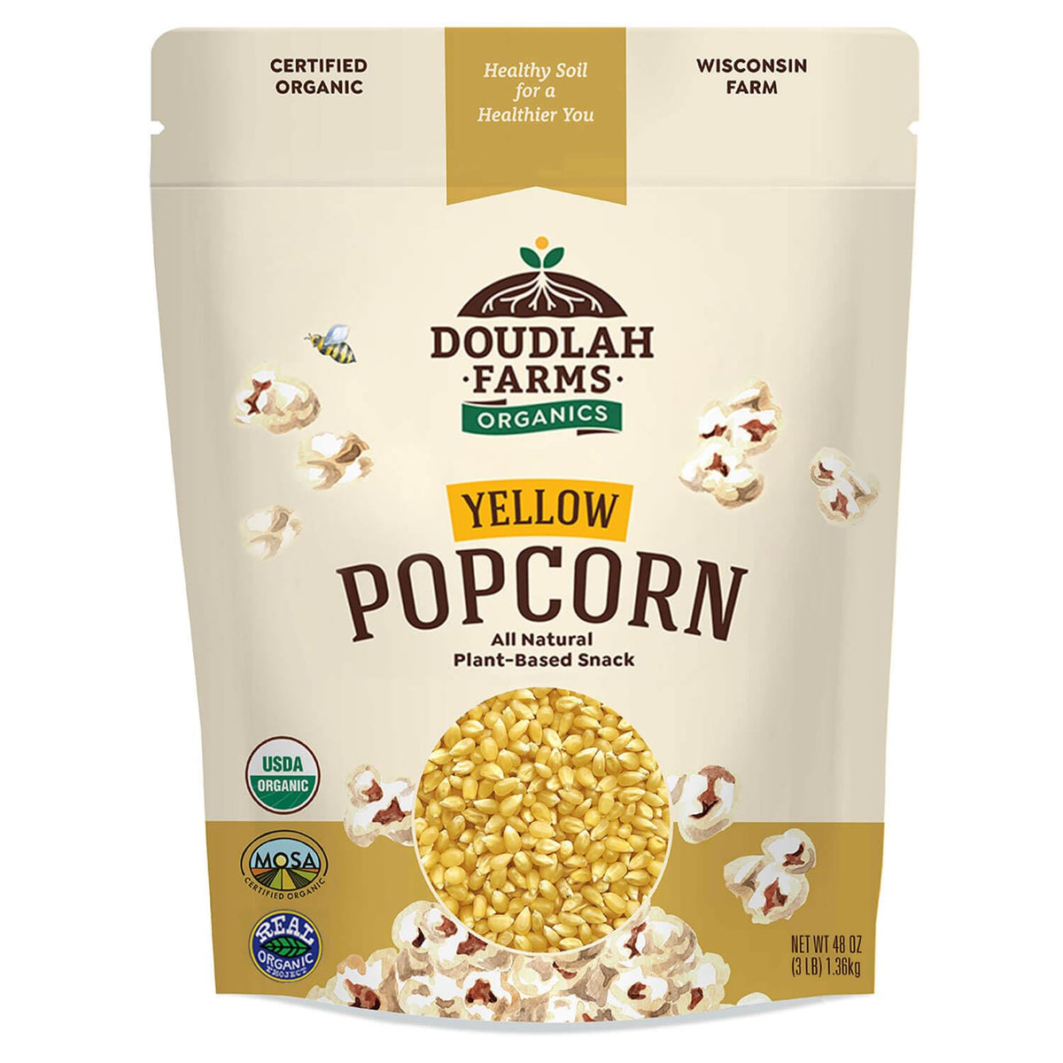Organic Yellow Popcorn Kernels Unpopped - 3 lb, Non-GMO, Gluten-Free, Regenerative Wisconsin | Doudlah Farms