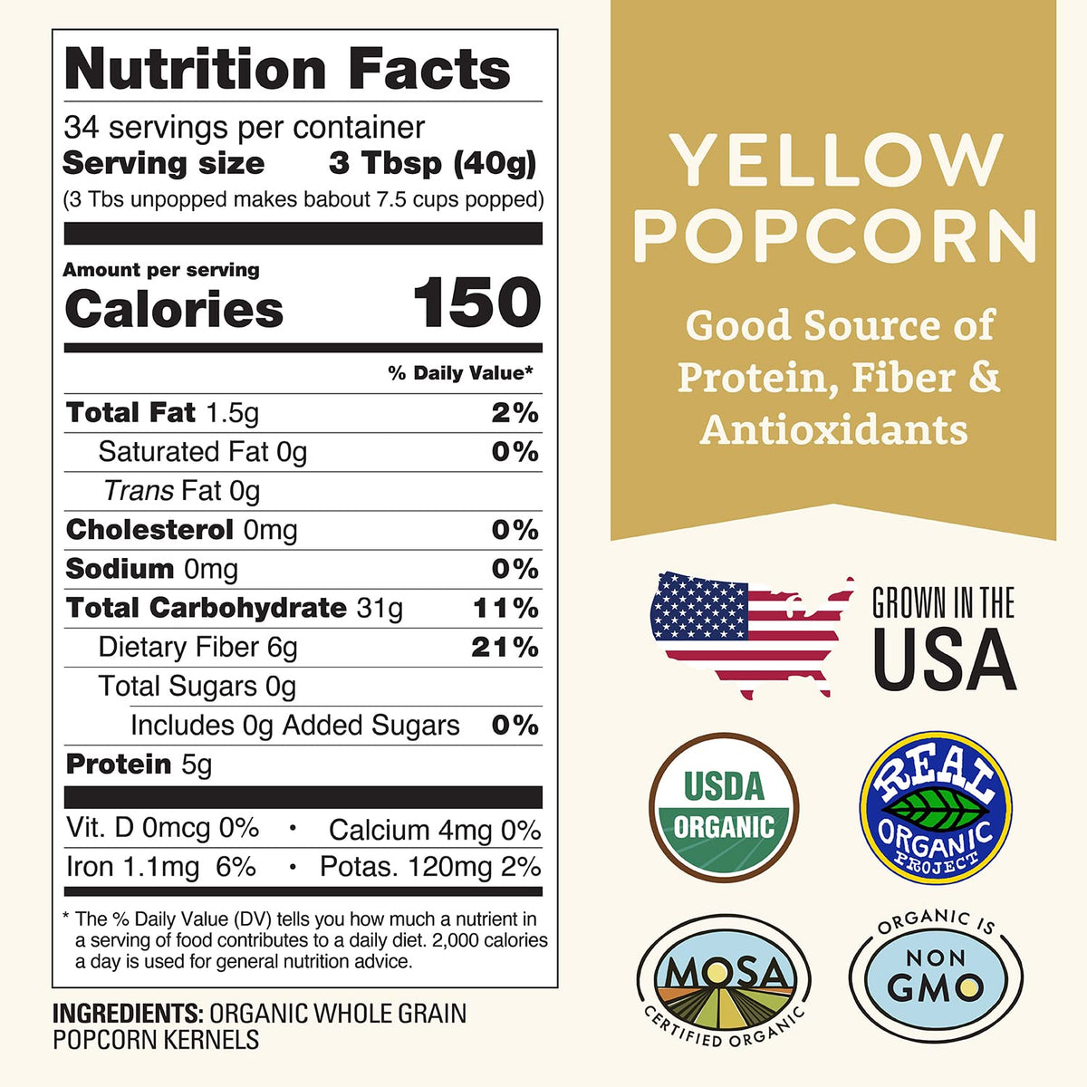 Organic Yellow Popcorn Kernels Unpopped - 3 lb, Non-GMO, Gluten-Free, Regenerative Wisconsin | Doudlah Farms