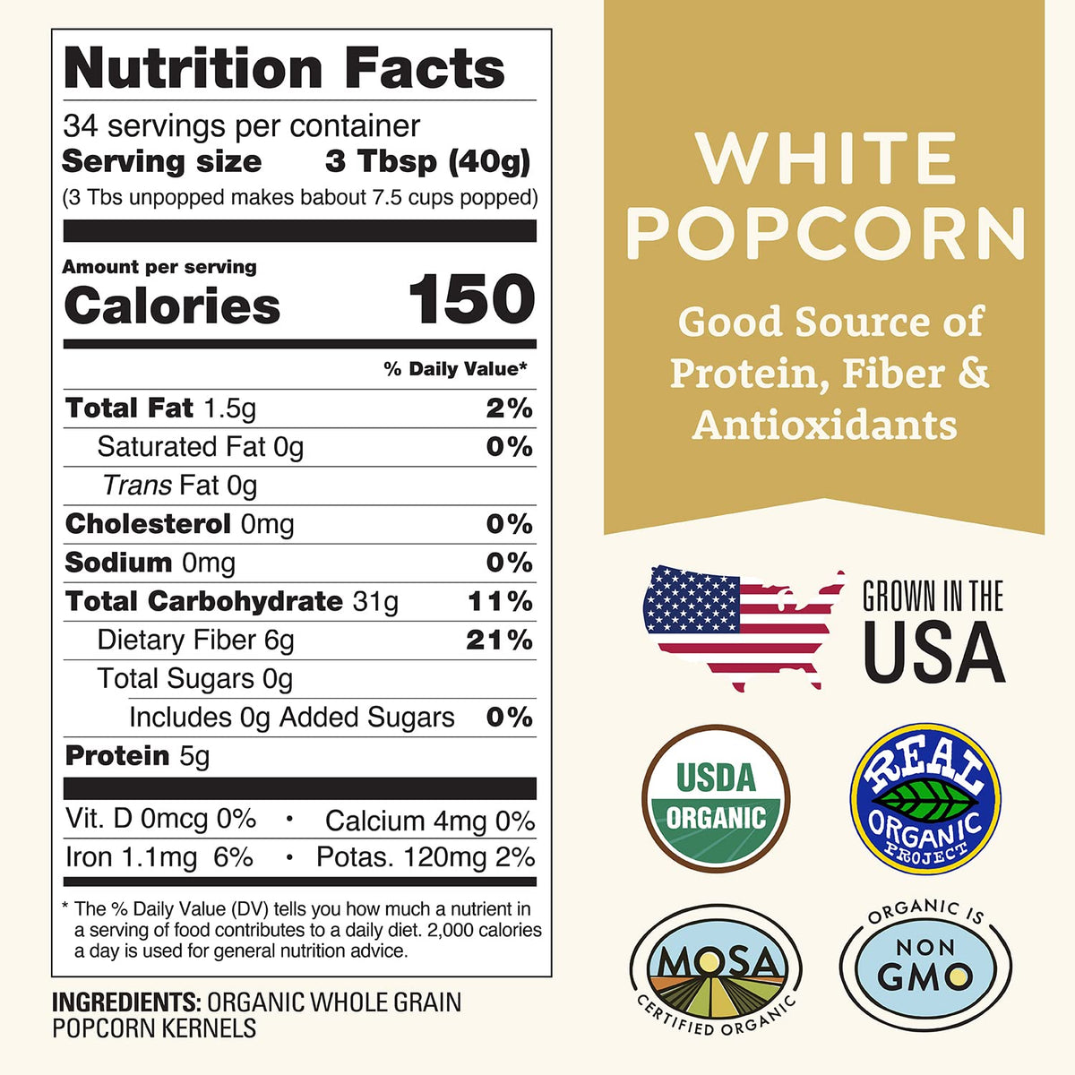 Doudlah Farms Organic White Popcorn Kernels (Unpopped) 3 lb – Non-GMO, Glyphosate-Free, Wisconsin-Grown