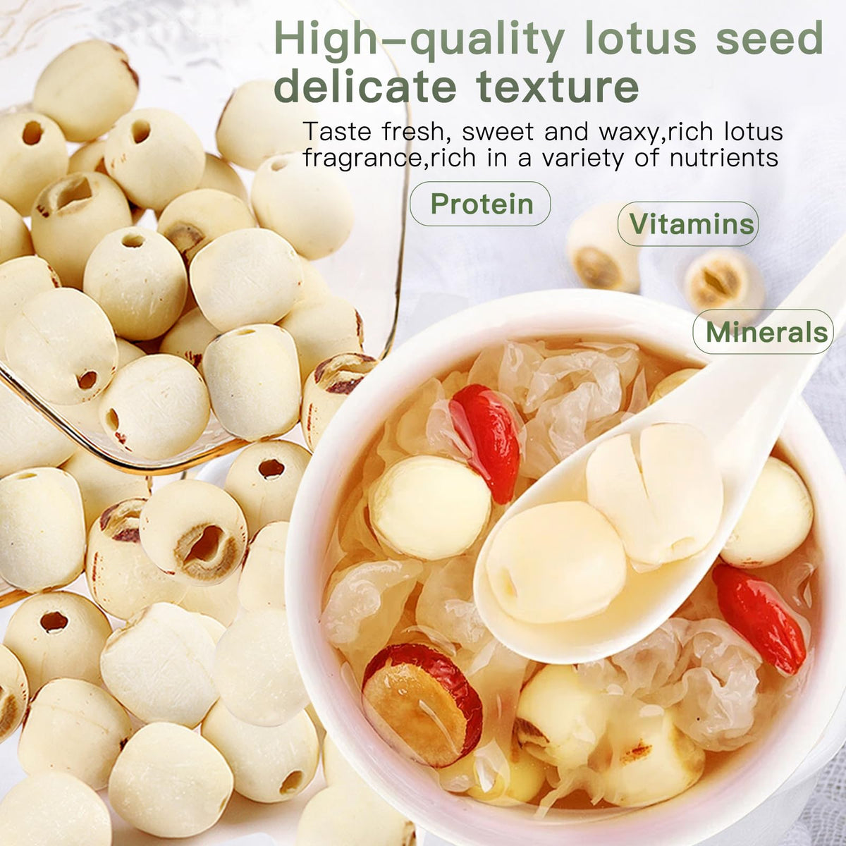 DOZO Lotus Seeds - White Lotus Seeds, Dried Lian Zi (400g) | Natural, Additive-Free