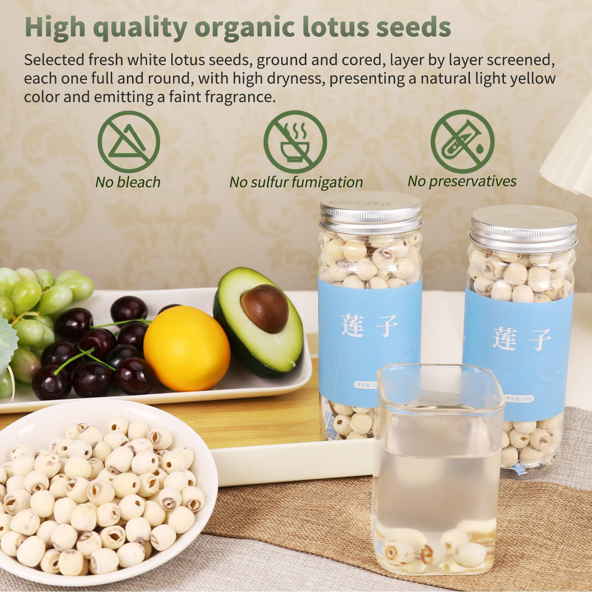 DOZO Lotus Seeds - White Lotus Seeds, Dried Lian Zi (400g) | Natural, Additive-Free