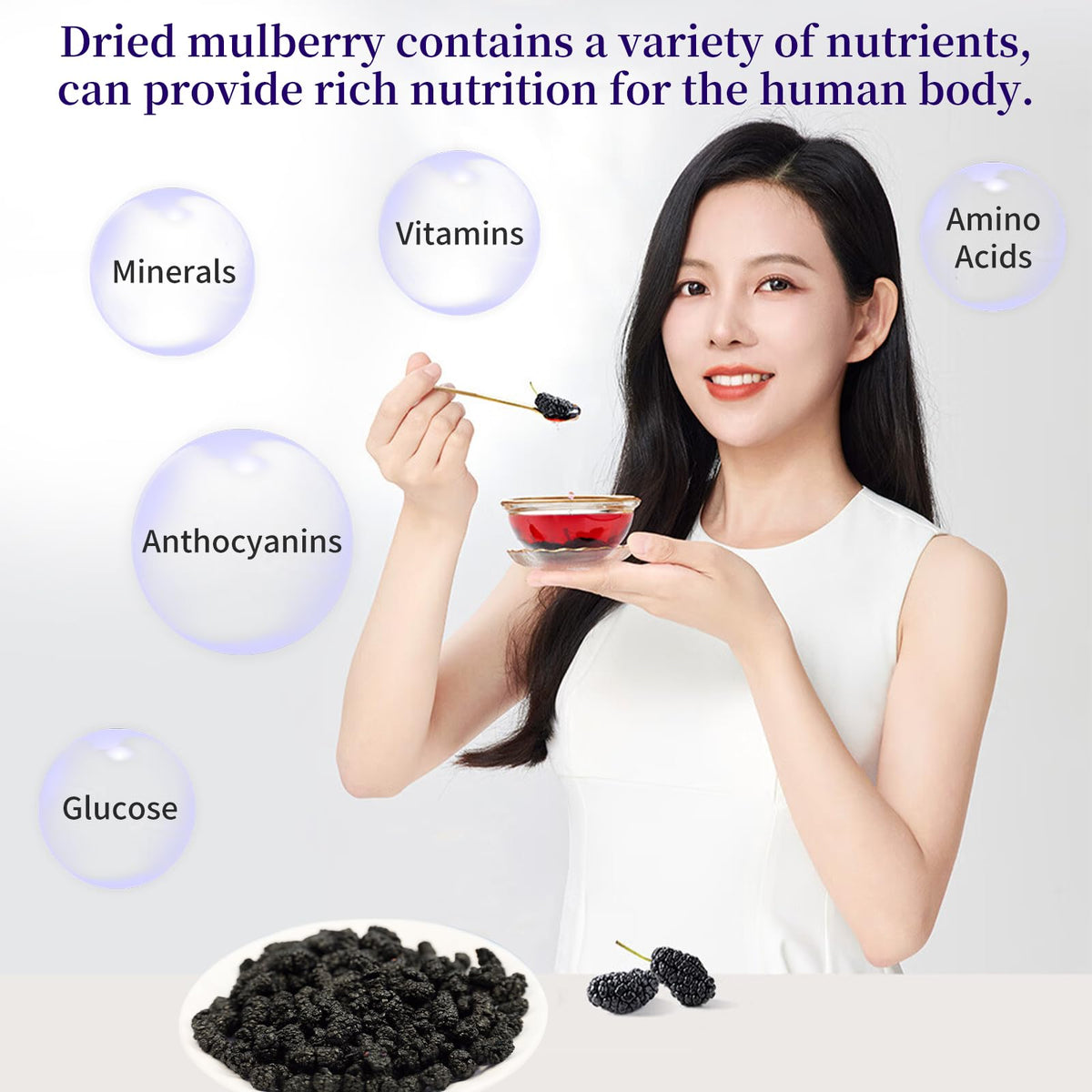 DOZO Premium Dried Black Mulberries – No Sugar Added, 280g | Dried Fruit Snack