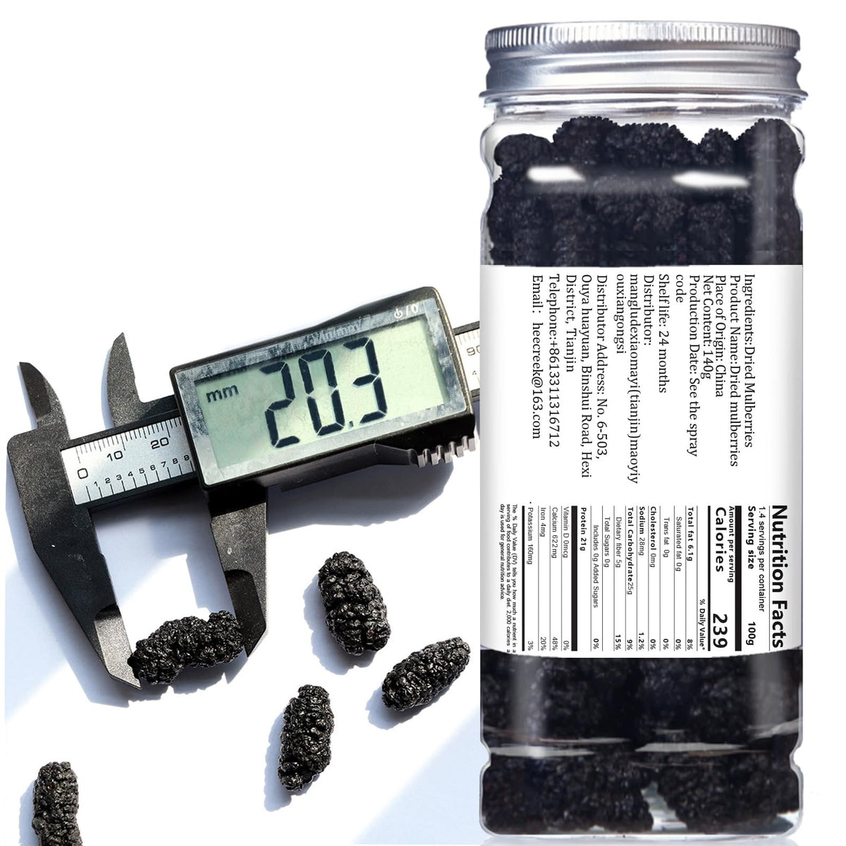 DOZO Premium Dried Black Mulberries – No Sugar Added, 280g | Dried Fruit Snack